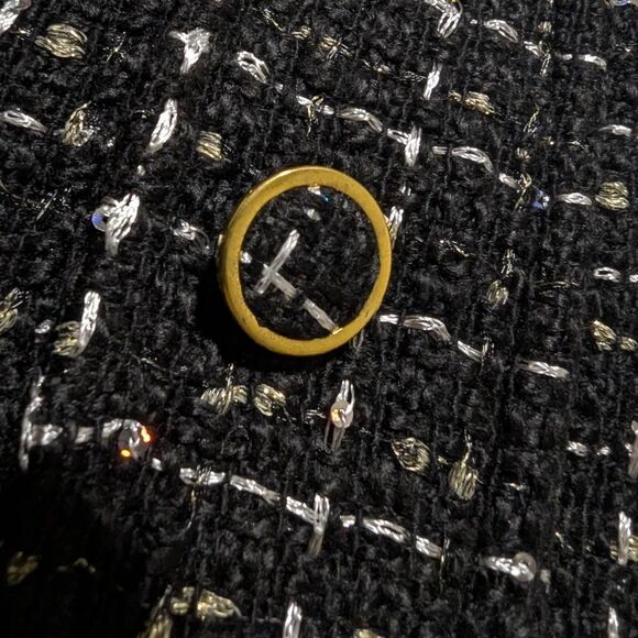 Black & White Tweed Mini Skirt with Gold Button Pocket Detail - Picture 2 of 5